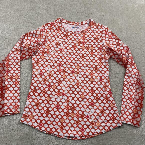 IBKUL Tops - IBKUL Shirt Womens S Orange Geometric Long Sleeve Golf Tennis Stretch Mesh